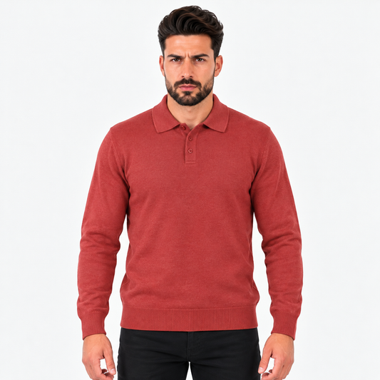 Men's Classic Knitted Polo Sweater – Long Sleeve Pullover Jumper