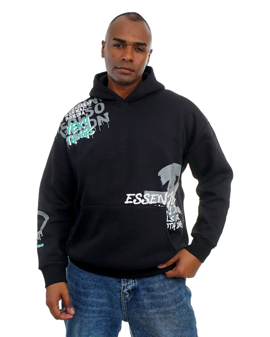 Men’s Printed Hooded Sweatshirt with Front Pocket – Casual Cotton Hoodie
