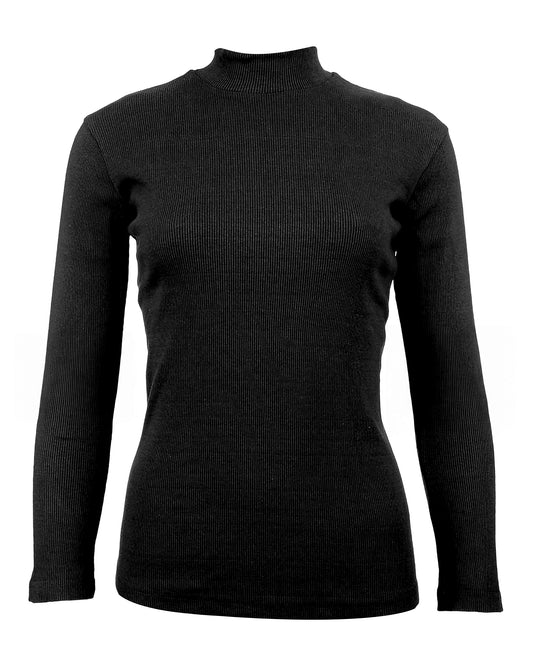Women’s Ribbed Long Sleeve T-Shirt with Mock Neck – Slim Fit