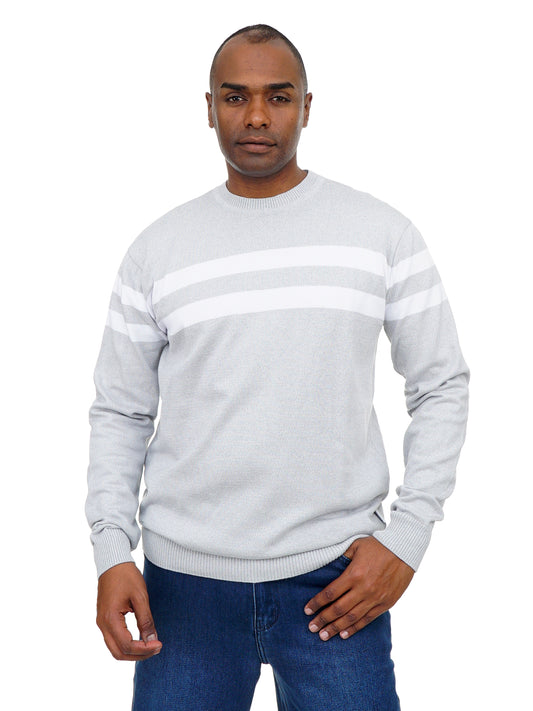 Men’s Crew Neck Knit Sweater Long Sleeve Striped Design