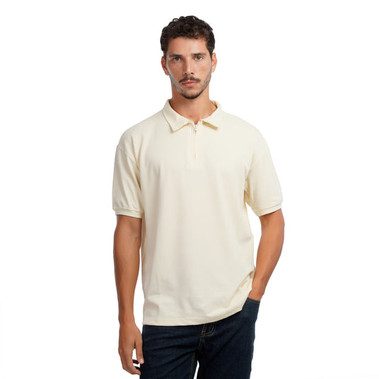 Men’s Half Zip Polo Shirt – Minimal Textured Short Sleeve Polo