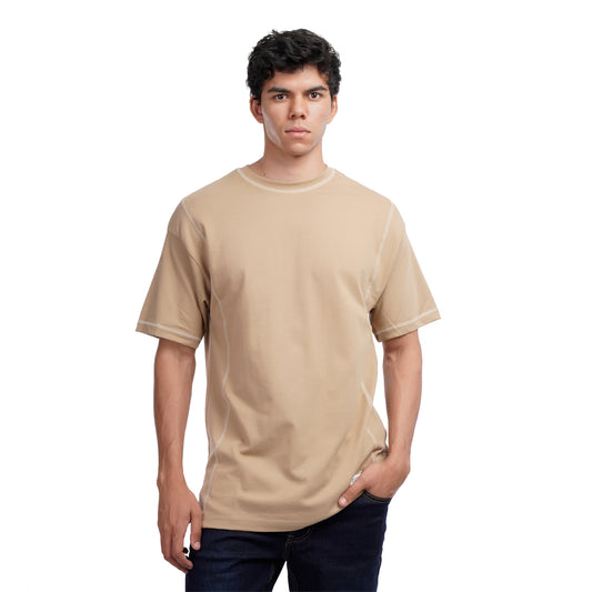 Men Short Sleeve T-Shirt Minimal Stitch Detail Casual Cotton Tee