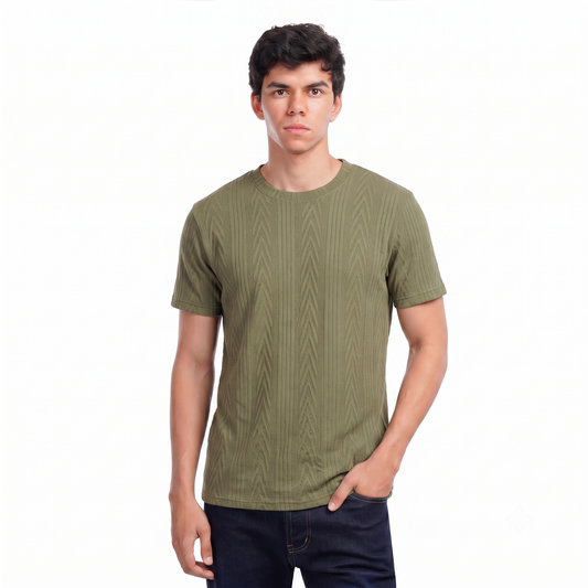 Men's Textured Knit T-Shirt – Relaxed Fit Casual Crew Neck
