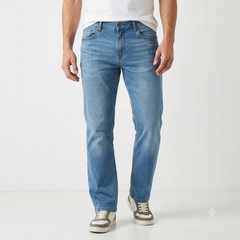 Men’s Straight Fit Jeans – Washed Casual Denim Pants