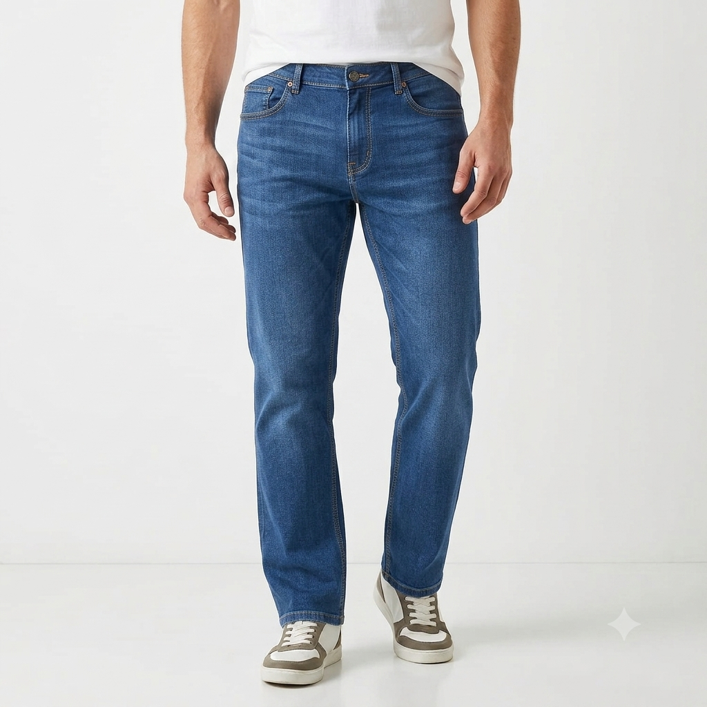 Men’s Straight Fit Jeans – Washed Casual Denim Pants