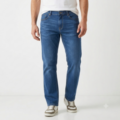 Men’s Straight Fit Jeans – Washed Casual Denim Pants
