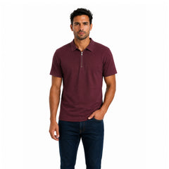Men's Dark Green Half-Zip Polo Shirt