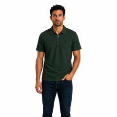 Men's Dark Green Half-Zip Polo Shirt