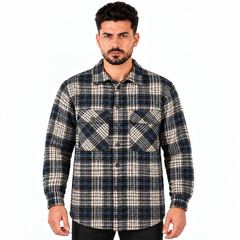 Men's Long Sleeve Plaid Checkered Shirt with Button Closure and Double Chest Pockets - Black