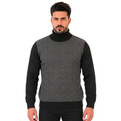 Men's Turtleneck Knitted Sweater with Herringbone Pattern, Long Sleeves and Ribbed Cuffs
