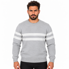 Men's Striped Crew Neck Knitted Sweater – Long Sleeve Casual Pullover Jumper