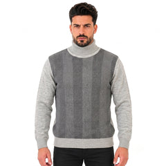 Men's Turtleneck Knitted Sweater with Herringbone Pattern, Long Sleeves and Ribbed Cuffs