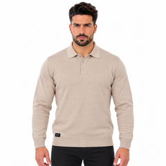 Men's Classic Knitted Polo Sweater – Long Sleeve Pullover Jumper