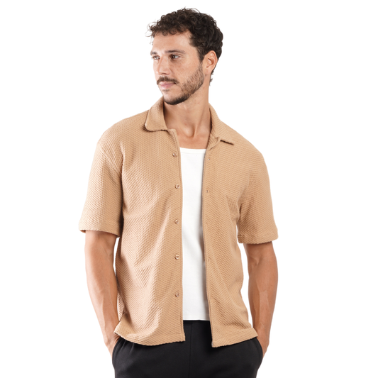 Men’s Textured Short Sleeve Button-Up Shirt – Casual Summer Over shirt