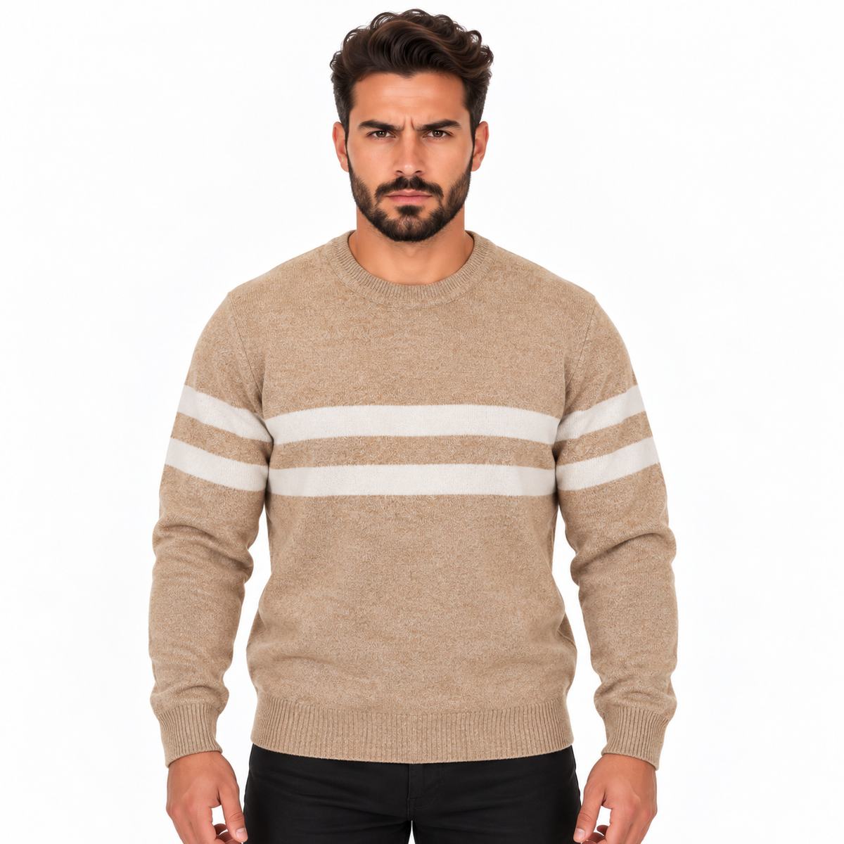 Men's Striped Crew Neck Knitted Sweater – Long Sleeve Casual Pullover Jumper