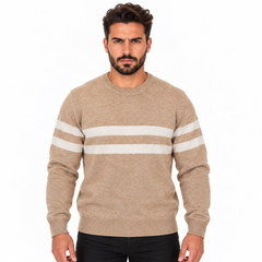 Men's Striped Crew Neck Knitted Sweater – Long Sleeve Casual Pullover Jumper