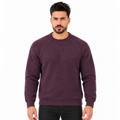 Men's Crew Neck Knitted Sweater with Textured Pattern, Raglan Sleeves and Ribbed Cuffs