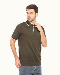 Men’s Knit Polo T-Shirt – Elegant Casual Half Sleeve Polo with Contrast Details