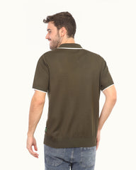 Men’s Knit Polo T-Shirt – Elegant Casual Half Sleeve Polo with Contrast Details