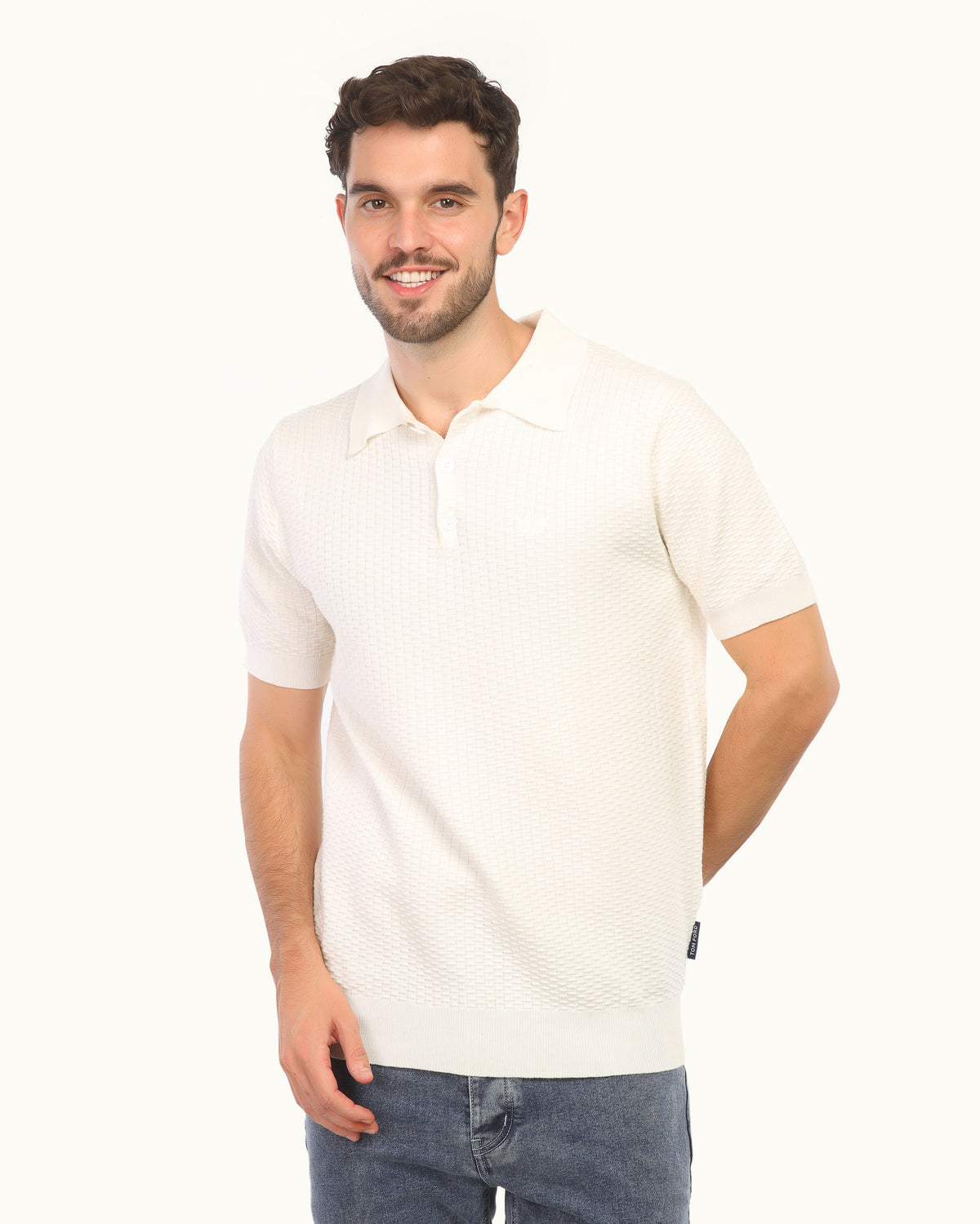 Men’s Textured Knit Polo T-Shirt – Premium Smart Casual Half Sleeve Polo