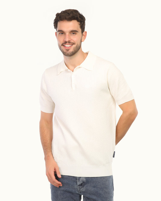 Men’s Textured Knit Polo T-Shirt – Premium Smart Casual Half Sleeve Polo
