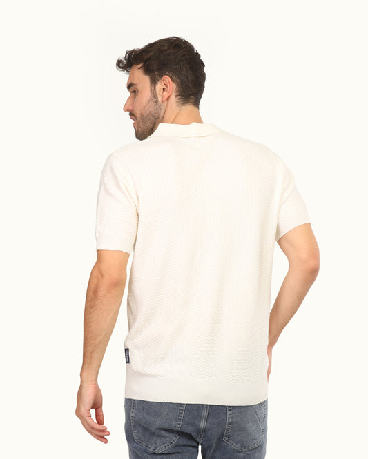 Men’s Textured Knit Polo T-Shirt – Premium Smart Casual Half Sleeve Polo