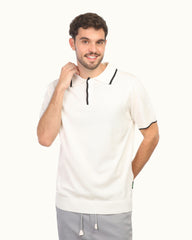 Men’s Knit Polo T-Shirt – Elegant Casual Half Sleeve Polo with Contrast Details