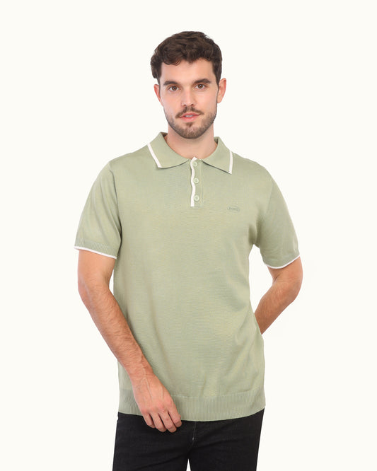 Men’s Knit Polo T-Shirt – Elegant Casual Half Sleeve Polo with Contrast Details