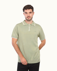 Men’s Knit Polo T-Shirt – Elegant Casual Half Sleeve Polo with Contrast Details