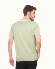 Men’s Knit Polo T-Shirt – Elegant Casual Half Sleeve Polo with Contrast Details