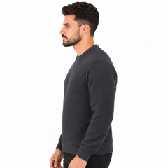Men's Crew Neck Knitted Sweater with Textured Pattern, Raglan Sleeves and Ribbed Cuffs