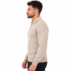 Men's Classic Knitted Polo Sweater – Long Sleeve Pullover Jumper