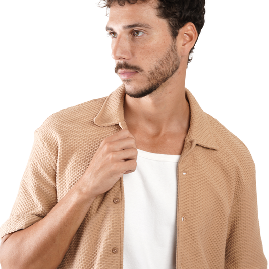 Men’s Textured Short Sleeve Button-Up Shirt – Casual Summer Over shirt