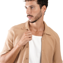 Men’s Textured Short Sleeve Button-Up Shirt – Casual Summer Over shirt