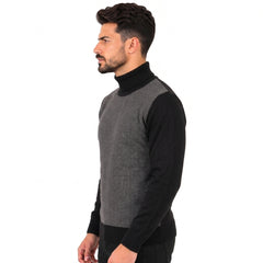 Men's Turtleneck Knitted Sweater with Herringbone Pattern, Long Sleeves and Ribbed Cuffs