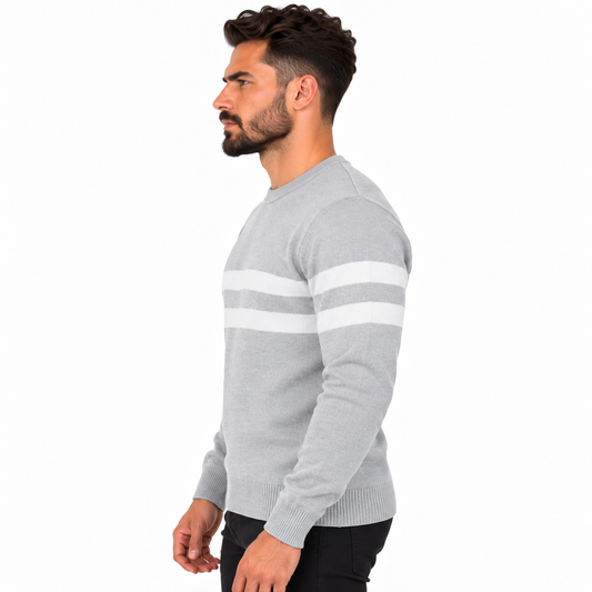 Men's Striped Crew Neck Knitted Sweater – Long Sleeve Casual Pullover Jumper