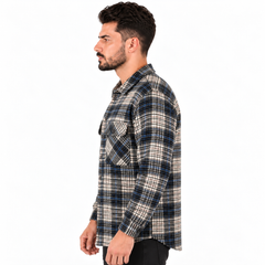 Men's Long Sleeve Plaid Checkered Shirt with Button Closure and Double Chest Pockets - Black