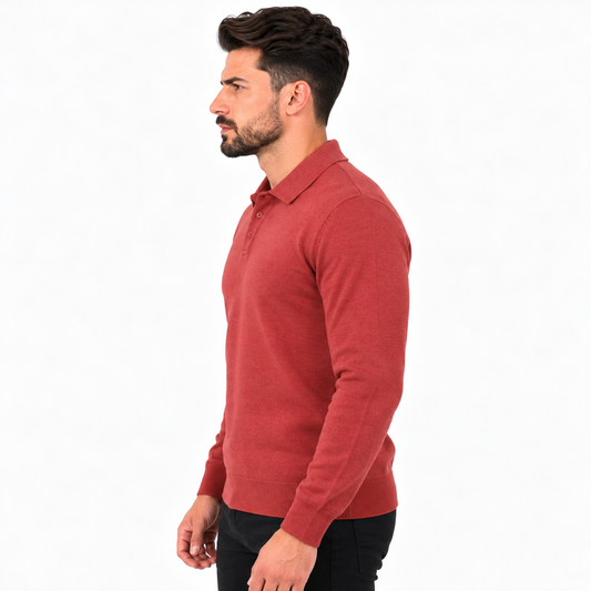 Men's Classic Knitted Polo Sweater – Long Sleeve Pullover Jumper