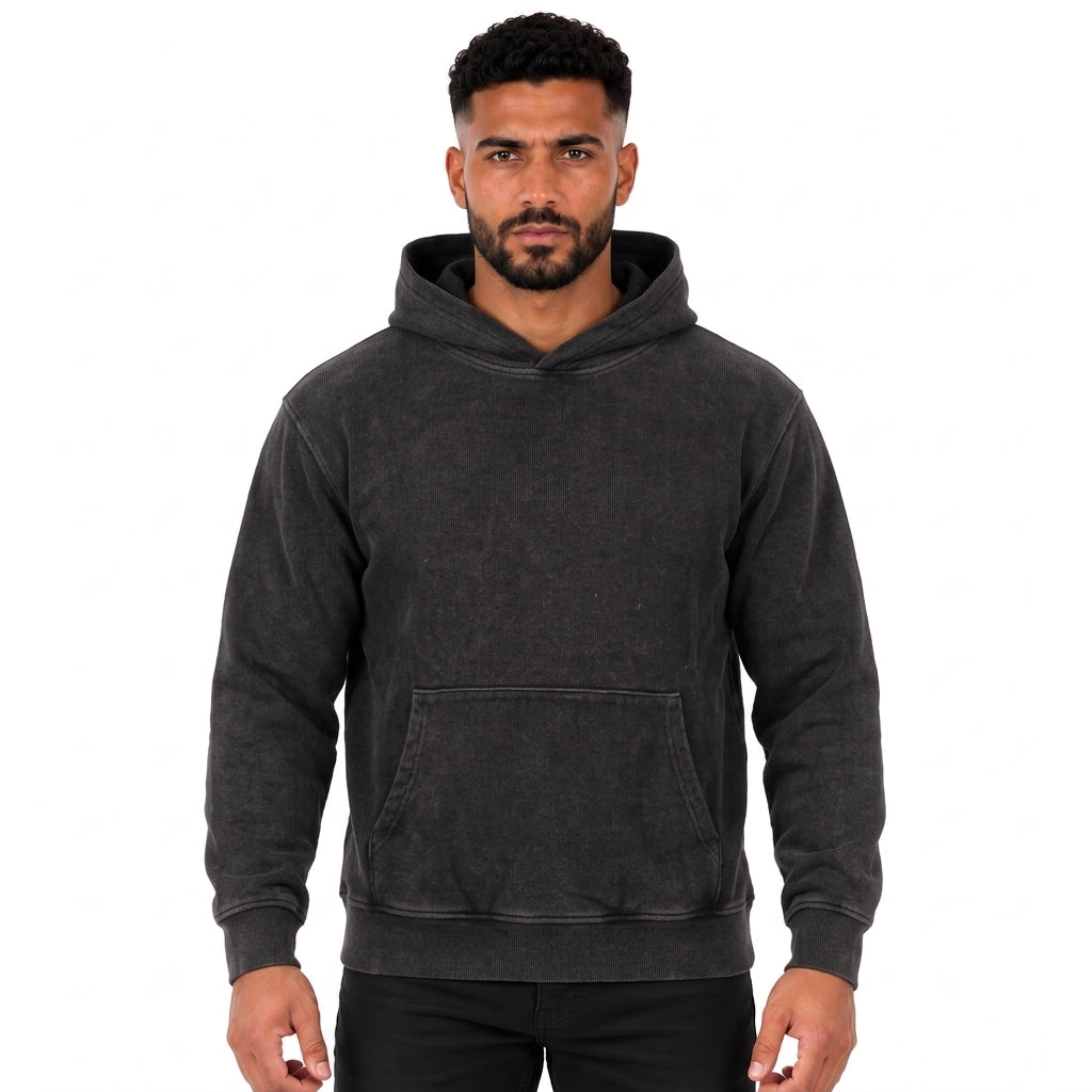 Men's Pullover Hoodie with Kangaroo Pocket, Long Sleeves and Ribbed Cuffs