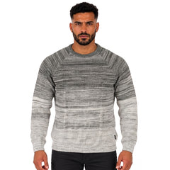 Men's Crew Neck Knitted Sweater with Gradient Striped Pattern, Long Sleeves and Ribbed Cuffs