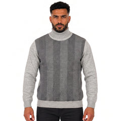 Men's Turtleneck Knitted Sweater with Herringbone Pattern, Long Sleeves and Ribbed Cuffs