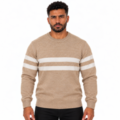 Men's Striped Crew Neck Knitted Sweater – Long Sleeve Casual Pullover Jumper