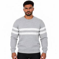 Men's Striped Crew Neck Knitted Sweater – Long Sleeve Casual Pullover Jumper