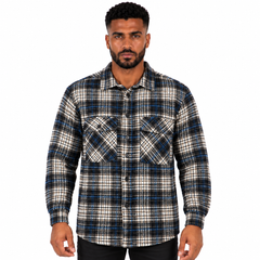 Men's Long Sleeve Plaid Checkered Shirt with Button Closure and Double Chest Pockets - Black