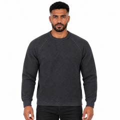 Men's Crew Neck Knitted Sweater with Textured Pattern, Raglan Sleeves and Ribbed Cuffs