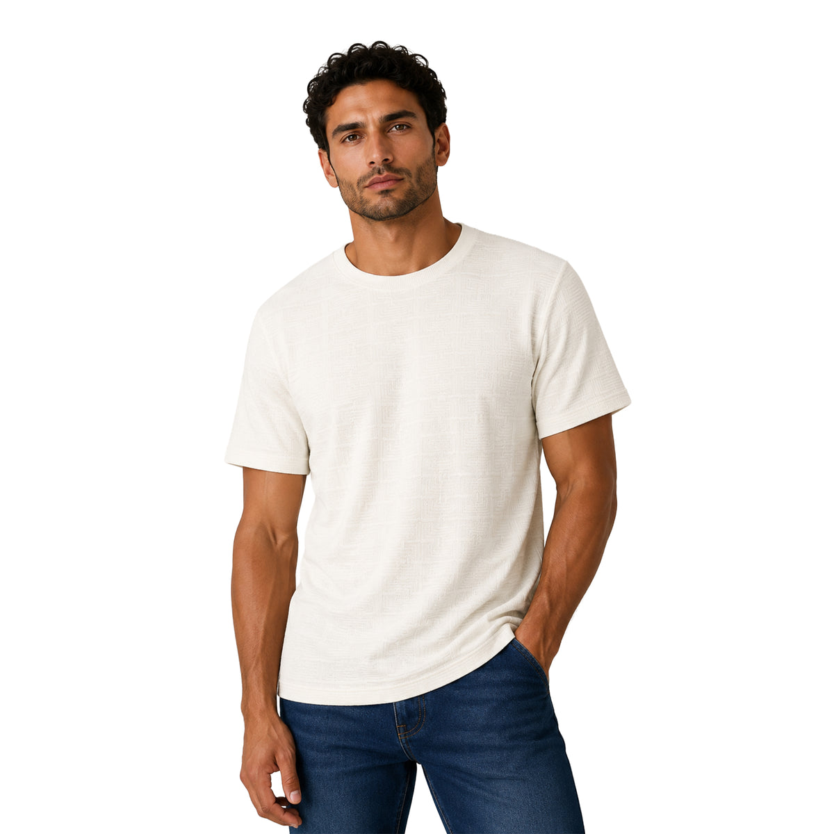 Men's Textured Cotton Crew Neck T-Shirt