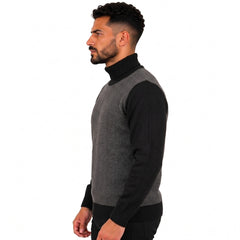 Men's Turtleneck Knitted Sweater with Herringbone Pattern, Long Sleeves and Ribbed Cuffs