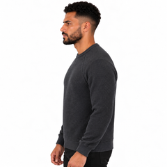Men's Crew Neck Knitted Sweater with Textured Pattern, Raglan Sleeves and Ribbed Cuffs