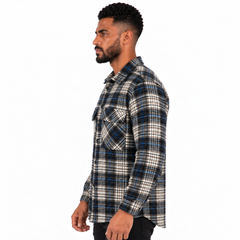 Men's Long Sleeve Plaid Checkered Shirt with Button Closure and Double Chest Pockets - Black