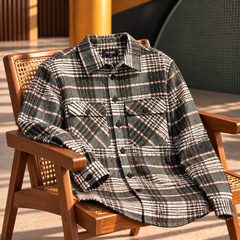Men’s Plaid Button-Up Shacket – Long Sleeve Checkered Shirt Jacket with Chest Pockets - Army